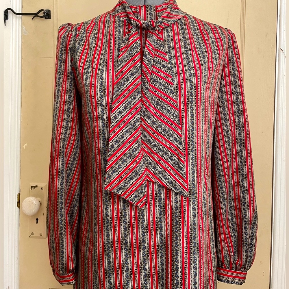 Authentic 1970s Neckerchief Paisley Shift Dress Size 6